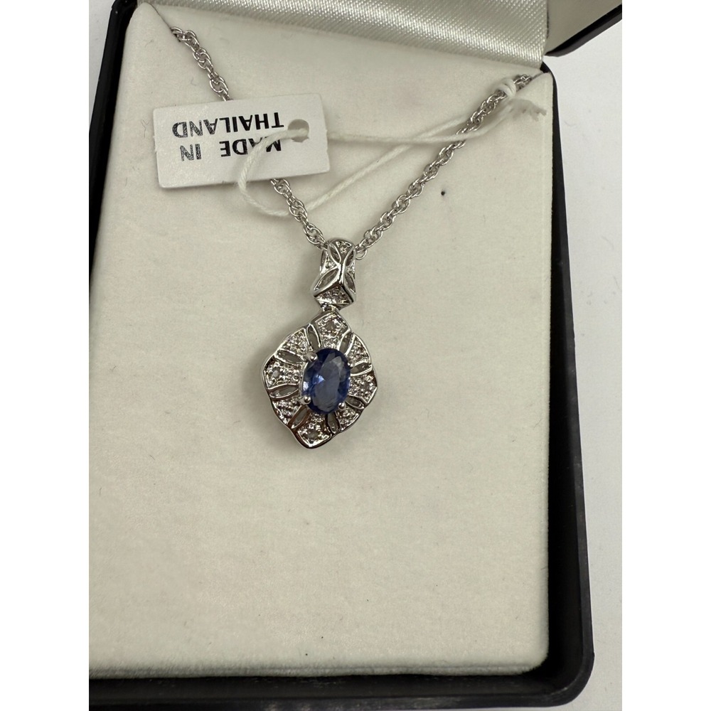 Luxe Silver Tone Necklace with Blue Faux Tanzanite Center & Crystal Accents